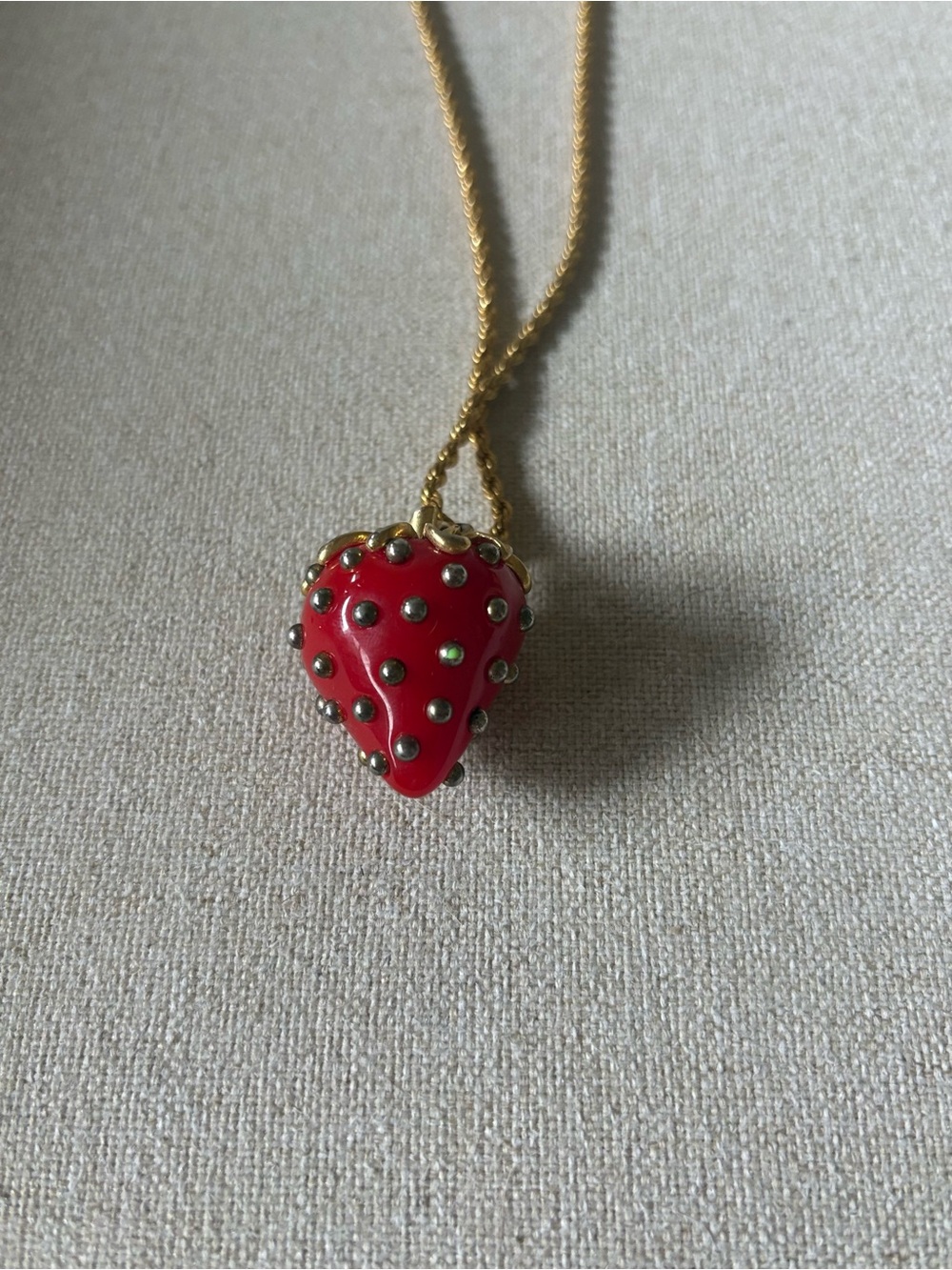 Kenneth Jay Lane Gold-Tone Chain with Red Strawberry Pendant - Picture 7 of 7
